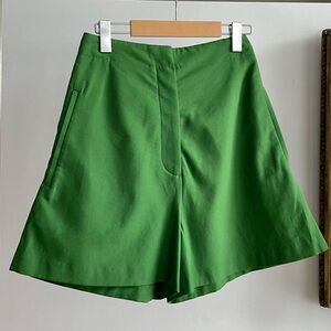 Acne Studios Green Merlo Pique Cotton High-Waisted Flared Shorts
